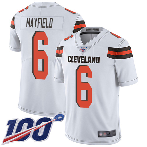 Cleveland Browns Baker Mayfield Men White Limited Jersey 6 NFL Football Road 100th Season Vapor Untouchable
